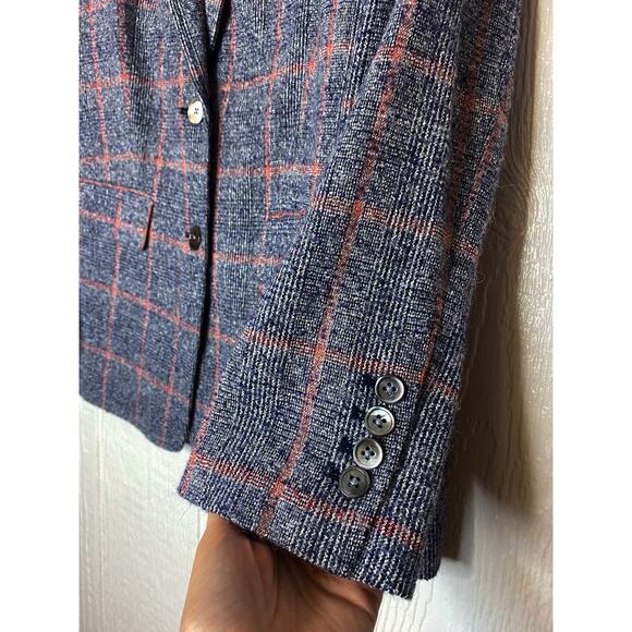 REBECCA TAYLOR Tweedy Blazer Plaid Navy Wool Alpaca Blend - Picture 9 of 10
